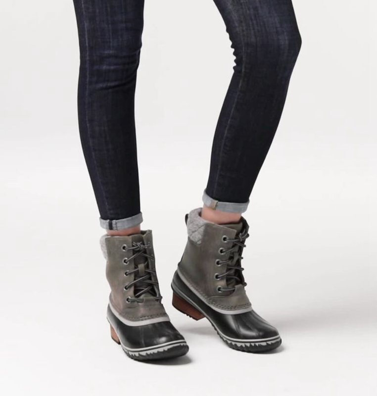 Womens Rain Boots Black/Grey - Sorel Slimpack™ II Lace Duck Mid - 829-UXGAJZ